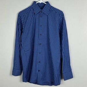 Eton‎ Blue Plaid Collared Button Down Shirt Contemporary Mens Size 39 Neck 15.5
